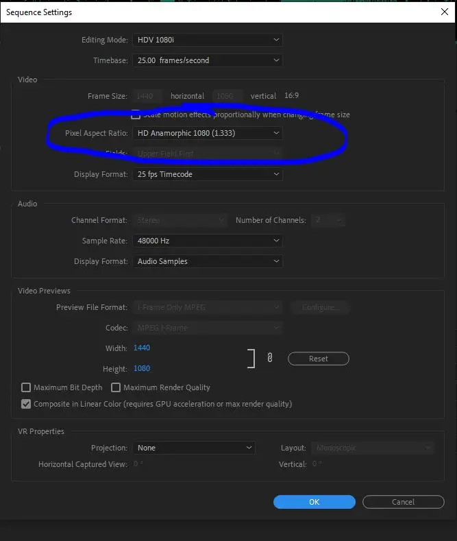 réglages adobe première anamorphique ciné phone