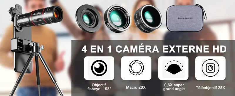 Détail du kit objectifs Pro 4 en 1 pour Mobile